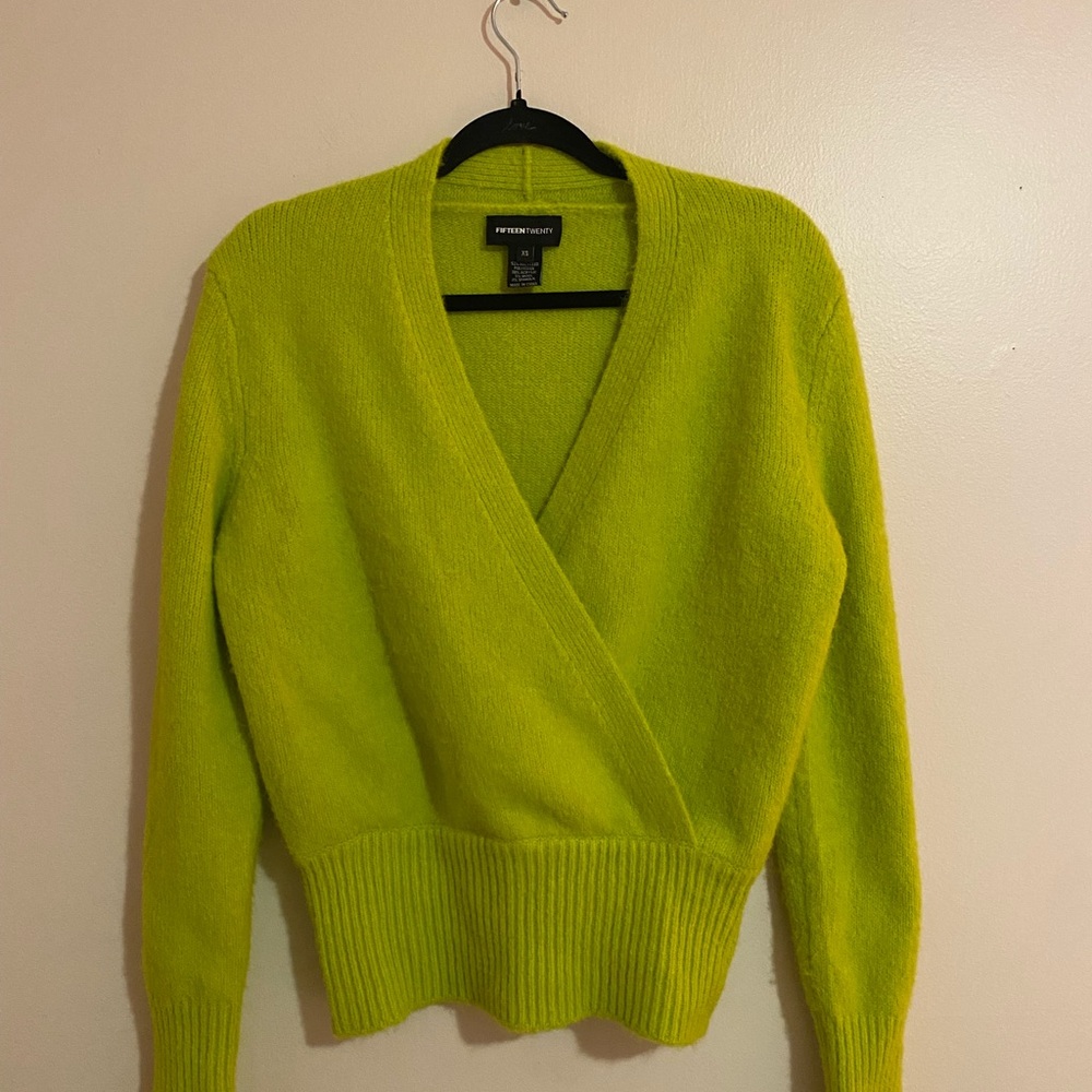 Fifteen Twenty Women's V-Neck Sweater in Vibrant Lime